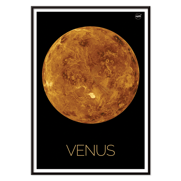 Planet Venus illustration by NASA Poster of the planet Venus titled Venus by NASA featuring a detailed orange and brown representation of the planet on a black background