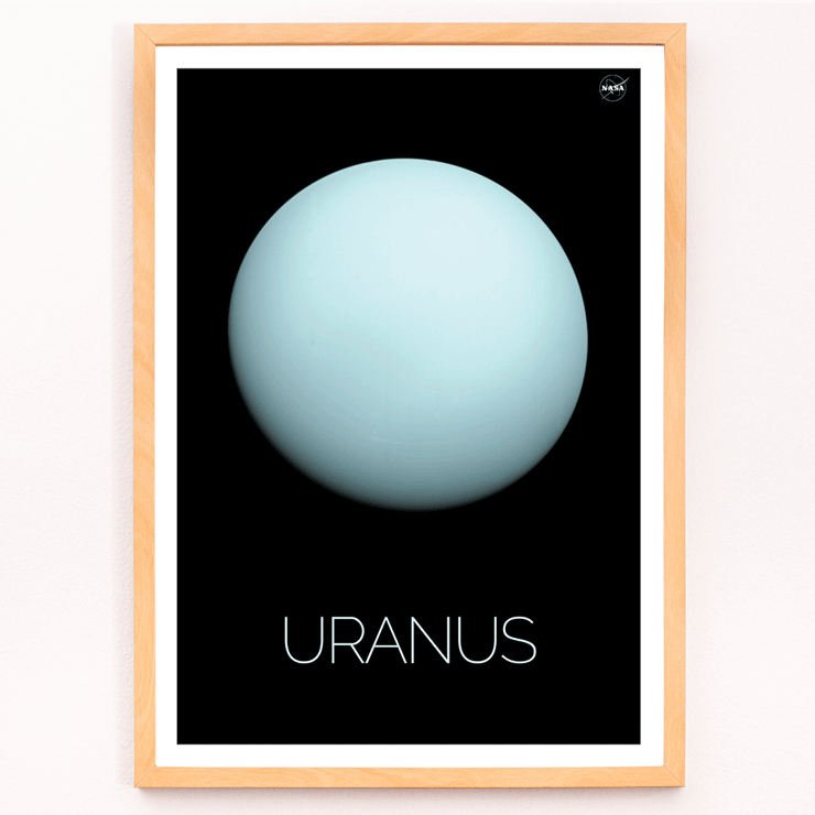 NASA artwork of the planet Uranus by NASA Poster depicting Uranus by NASA featuring the planet's light blue sphere against a black background with the title Uranus at the bottom.