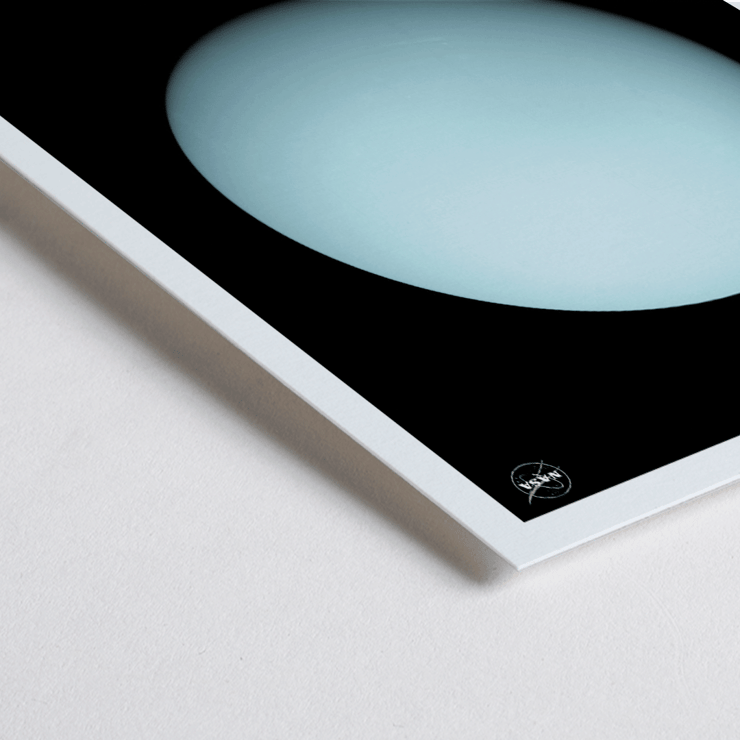 NASA artwork of the planet Uranus by NASA Poster depicting Uranus by NASA featuring the planet's light blue sphere against a black background with the title Uranus at the bottom.