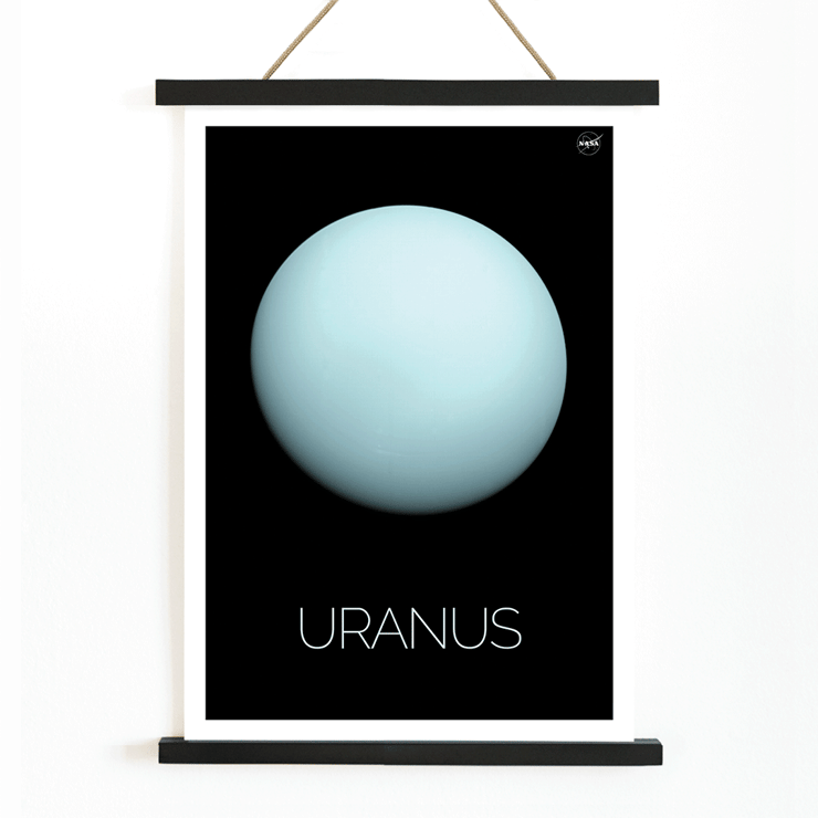 NASA artwork of the planet Uranus by NASA Poster depicting Uranus by NASA featuring the planet's light blue sphere against a black background with the title Uranus at the bottom.