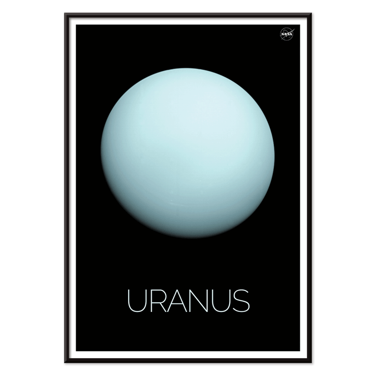 NASA artwork of the planet Uranus by NASA Poster depicting Uranus by NASA featuring the planet's light blue sphere against a black background with the title Uranus at the bottom.