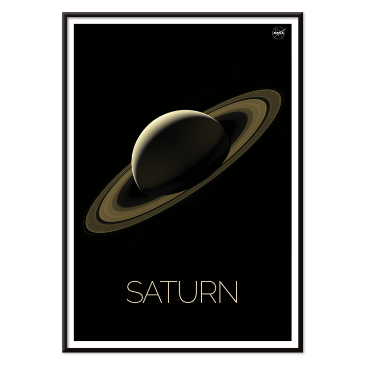 Illustration of planet Saturn by NASA. Poster of the artwork Saturn by NASA featuring the planet Saturn with its rings against a black background.