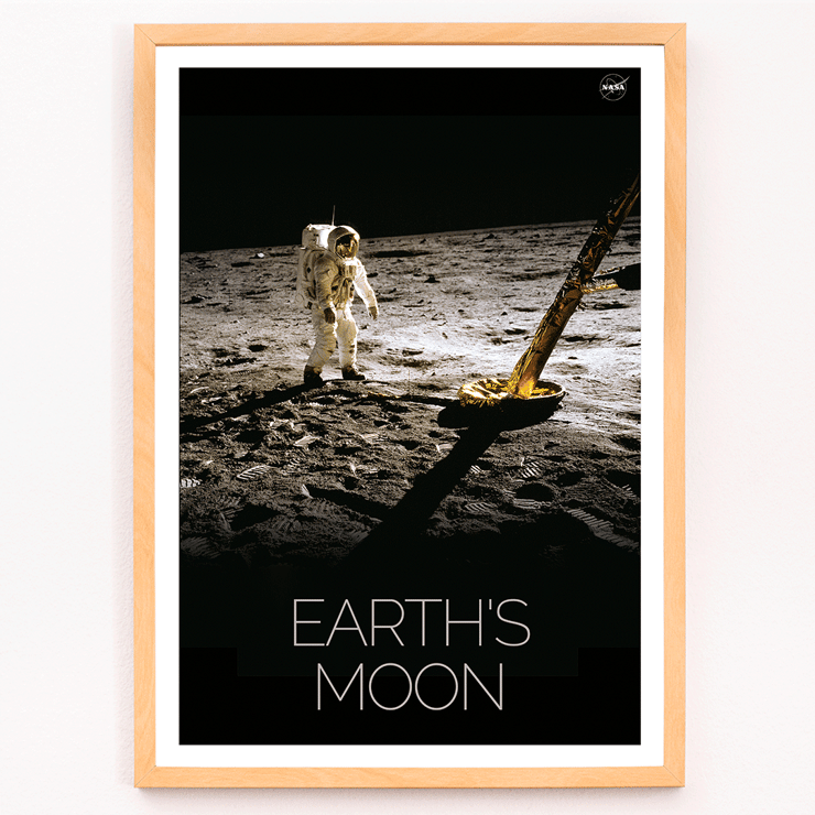 Astronaut on the lunar surface Man on Moon 2 by NASA Poster of an astronaut on the moon with the text Earth's Moon Man on Moon 2 by NASA
