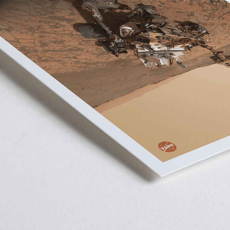 Mars exploration rover by NASA in the poster Rover on Mars Poster titled Rover on Mars by NASA featuring an image of a Mars rover on the Martian surface with a NASA logo in the top right corner.