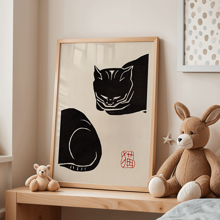 Ink illustration of a black cat by Black Cat 4 artist. Poster featuring the artwork Black Cat by Anonymous depicting a stylized black cat with minimalist brush strokes.