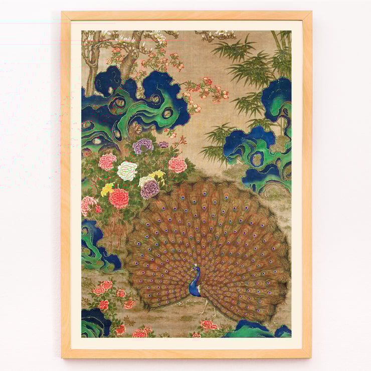Paon chinois et fleurs
