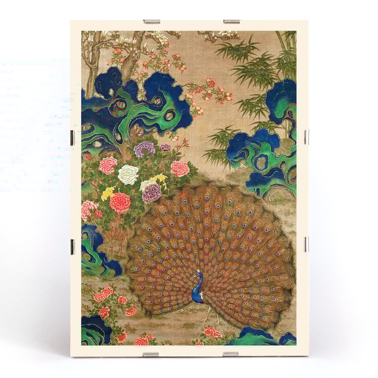 Paon chinois et fleurs