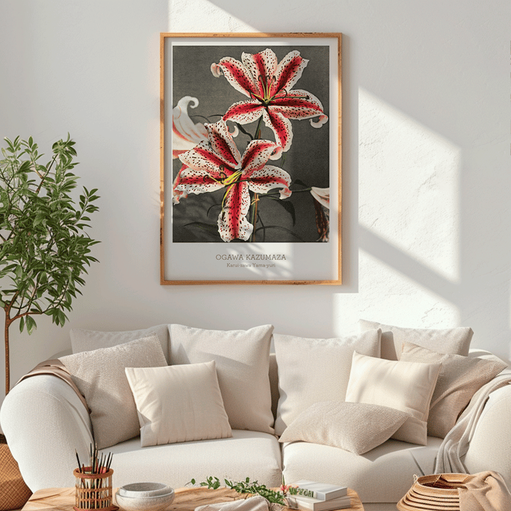 Lily flowers hand-colored collotype by Kazumasa Ogawa from Some Japanese Flowers Poster featuring a hand-colored collotype of lilies from Some Japanese Flowers by Kazumasa Ogawa.