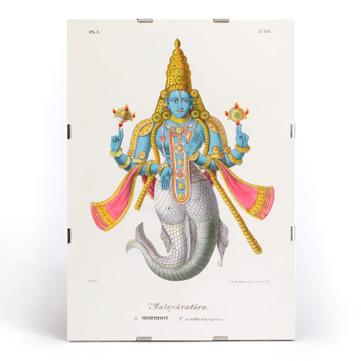 Matsyavatara by Jean-Jacques Chabrélie vibrant depiction of a deity with a fish tail and ornate attire. Poster of Matsyavatara by Jean-Jacques Chabrélie depicting a colorful deity with a fish tail and ornate attire.