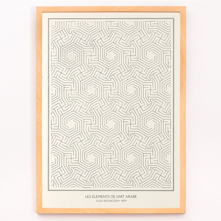 Geometric pattern artwork Les éléments de l’art arabe by Jules Bourgoin Poster of intricate geometric patterns titled Les éléments de l’art arabe by Jules Bourgoin.