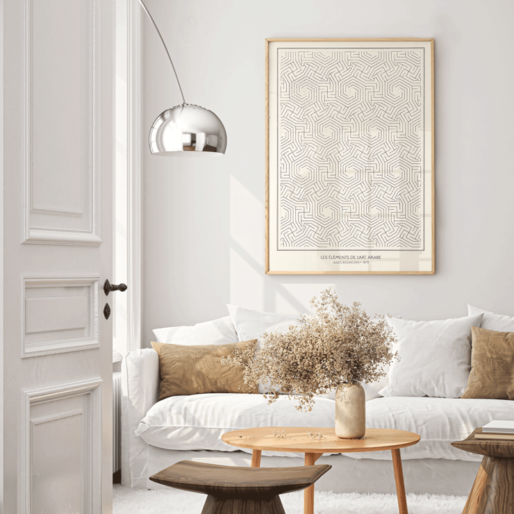 Geometric pattern artwork Les éléments de l’art arabe by Jules Bourgoin Poster of intricate geometric patterns titled Les éléments de l’art arabe by Jules Bourgoin.