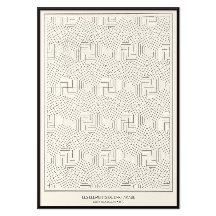 Geometric pattern artwork Les éléments de l’art arabe by Jules Bourgoin Poster of intricate geometric patterns titled Les éléments de l’art arabe by Jules Bourgoin.