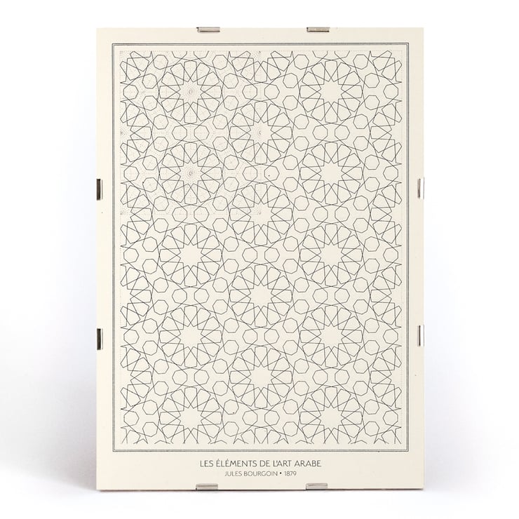 Intricate geometric patterns from Les éléments de l’art arabe by Jules Bourgoin. Poster displaying intricate geometric patterns by Jules Bourgoin from Les éléments de l’art arabe.
