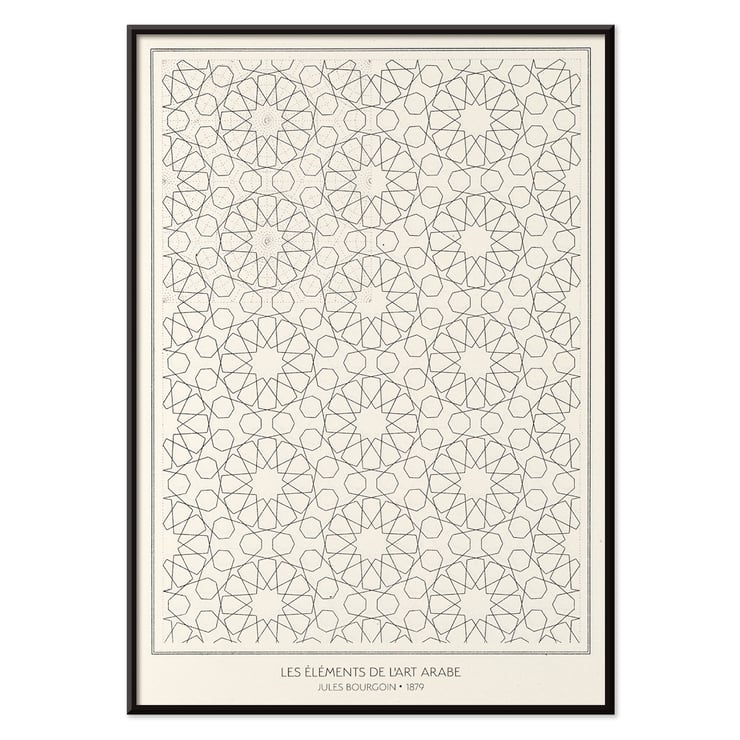 Intricate geometric patterns from Les éléments de l’art arabe by Jules Bourgoin. Poster displaying intricate geometric patterns by Jules Bourgoin from Les éléments de l’art arabe.