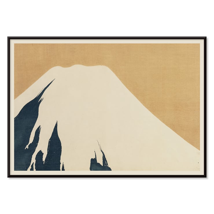 Mount Fuji by Kamisaka Sekka artwork depicting a minimalist illustration of the mountain. Poster depicting Mount Fuji by Kamisaka Sekka features a minimalist design with a snow-capped peak against a warm beige background.