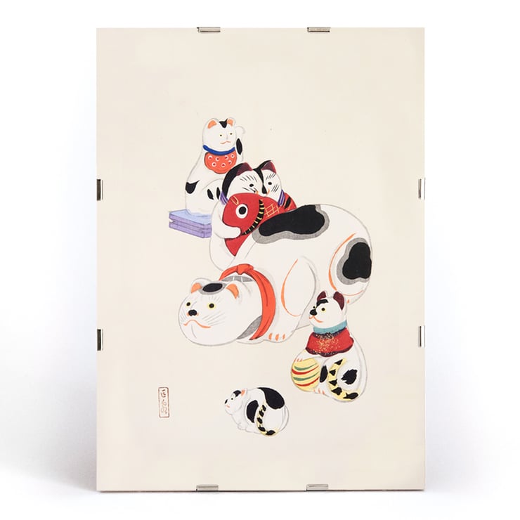 Colorful Japanese toys depicted in Kyosen’s Collected Illustrations of Japanese Toys Pl by Kawasaki Kyosen. Poster of traditional Japanese toy illustrations by Kawasaki Kyosen from Kyosen’s Collected Illustrations of Japanese Toys.