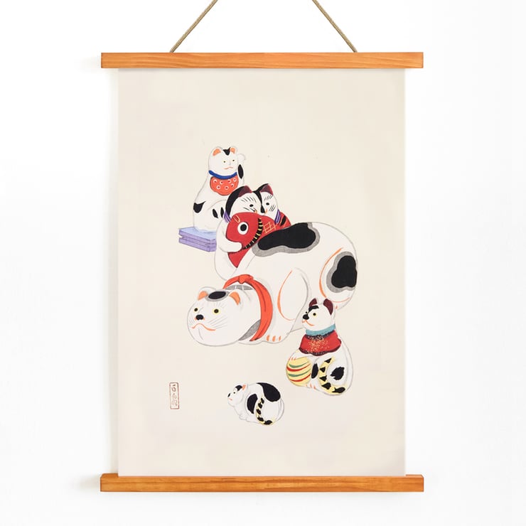 Colorful Japanese toys depicted in Kyosen’s Collected Illustrations of Japanese Toys Pl by Kawasaki Kyosen. Poster of traditional Japanese toy illustrations by Kawasaki Kyosen from Kyosen’s Collected Illustrations of Japanese Toys.