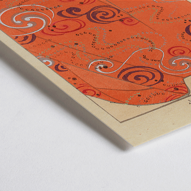 Swirling orange kimono design Yachigusa v 15 Pl 06 by Seikō Ueno Poster of orange kimono with swirling patterns titled Yachigusa v. 15 Pl.06 by Seikō Ueno