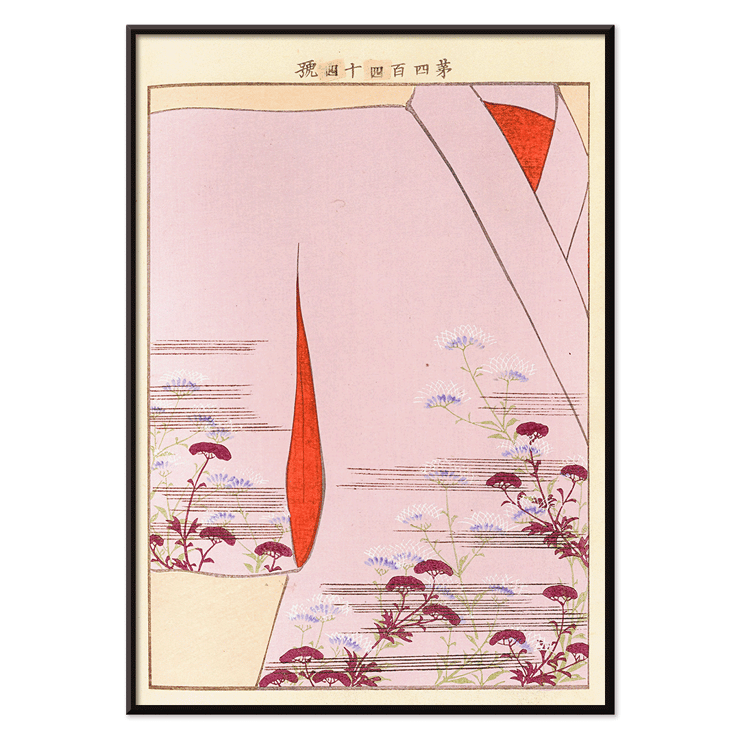 Yachigusa v 15 Pl 24 by Seikō Ueno depicting a kimono with delicate floral patterns Poster Yachigusa v. 15 Pl.24 by Seikō Ueno depicting a close-up of a kimono with floral patterns and red accents