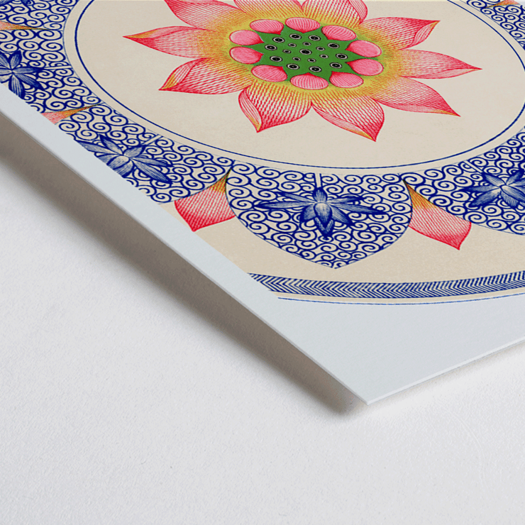 Pink floral pattern from Examples of Chinese Ornament by Owen Jones Poster featuring Pink floral pattern from Examples of Chinese Ornament by Owen Jones with intricate blue and red designs