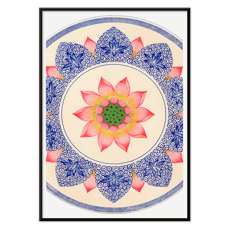 Pink floral pattern from Examples of Chinese Ornament by Owen Jones Poster featuring Pink floral pattern from Examples of Chinese Ornament by Owen Jones with intricate blue and red designs
