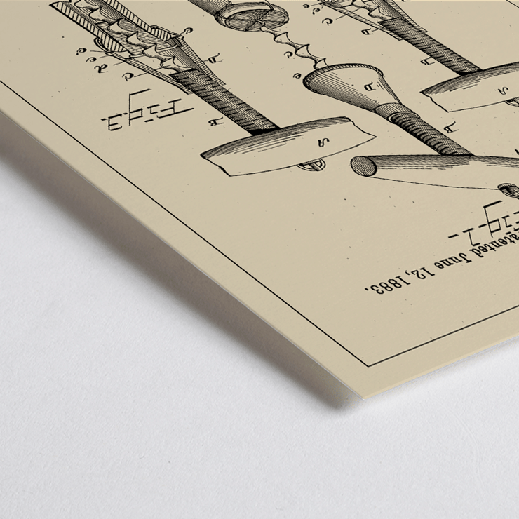 Corkscrew Patent by T.M. Strait detailed technical drawing and signature Poster featuring the artwork Corkscrew Patent by T.M. Strait displaying technical diagrams and specifications of a corkscrew invention