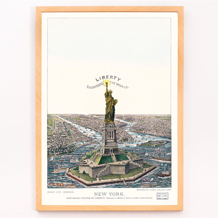 The Great Bartholdi Statue Liberty Enlightening the World by Currier & Ives depicting the Statue of Liberty in New York Harbor Poster titled The Great Bartholdi Statue Liberty Enlightening the World by Currier & Ives shows Statue of Liberty in New York.