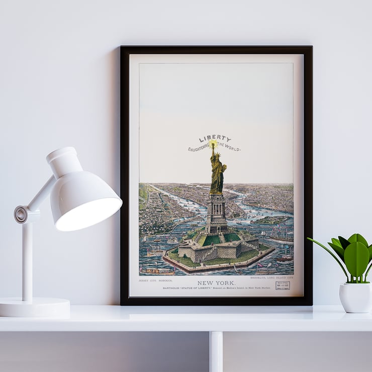 The Great Bartholdi Statue Liberty Enlightening the World by Currier & Ives depicting the Statue of Liberty in New York Harbor Poster titled The Great Bartholdi Statue Liberty Enlightening the World by Currier & Ives shows Statue of Liberty in New York.