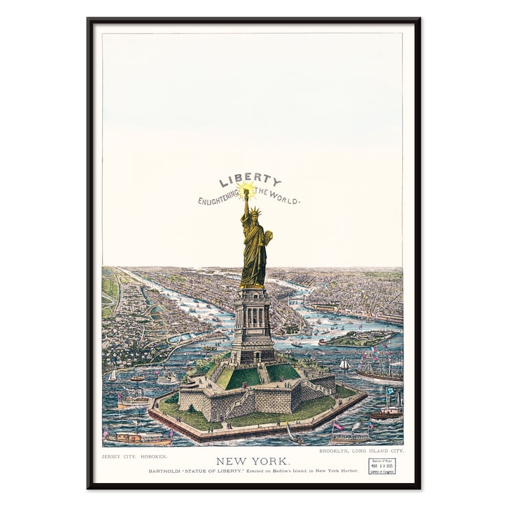 The Great Bartholdi Statue Liberty Enlightening the World by Currier & Ives depicting the Statue of Liberty in New York Harbor Poster titled The Great Bartholdi Statue Liberty Enlightening the World by Currier & Ives shows Statue of Liberty in New York.