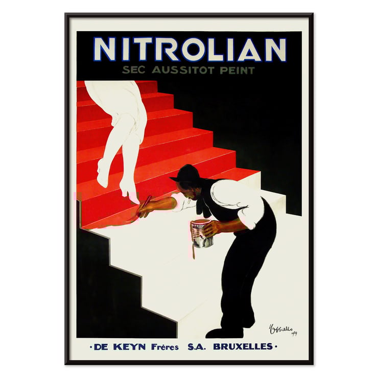 Vintage art poster Nitrolian by Leonetto Cappiello featuring a painter on stairs Poster of Nitrolian by Leonetto Cappiello depicting a painter working on a red and white staircase with a paint can.
