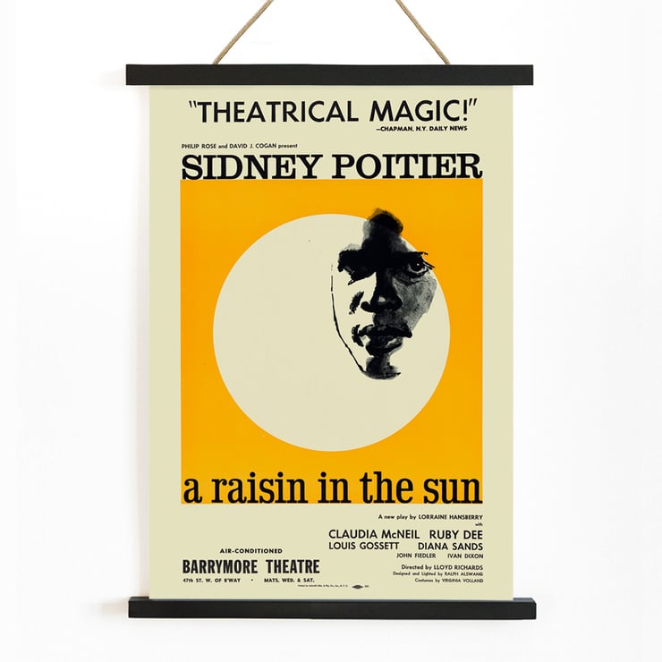 Theatrical poster for A Raisin in the Sun by Artcraft Lithograph featuring Sidney Poitier. Poster of A Raisin in the Sun by Artcraft Lithograph featuring a stylized face with text and theatrical information