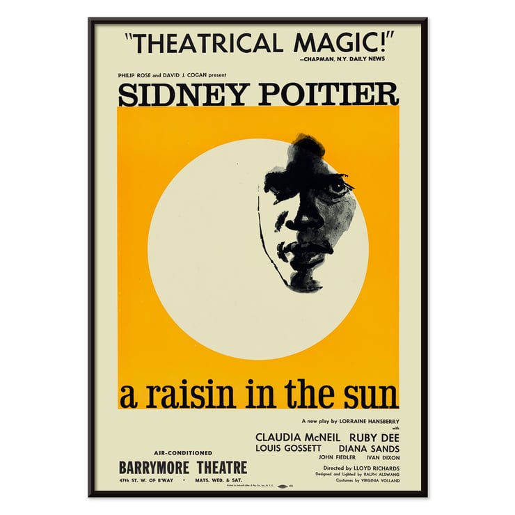 Theatrical poster for A Raisin in the Sun by Artcraft Lithograph featuring Sidney Poitier. Poster of A Raisin in the Sun by Artcraft Lithograph featuring a stylized face with text and theatrical information