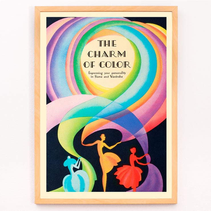 Colorful artwork featuring elegant dancers by Marie Josephine Carr titled The Charm of Color Poster of The Charm of Color by Marie Josephine Carr featuring colorful dancers and swirling rainbow patterns.