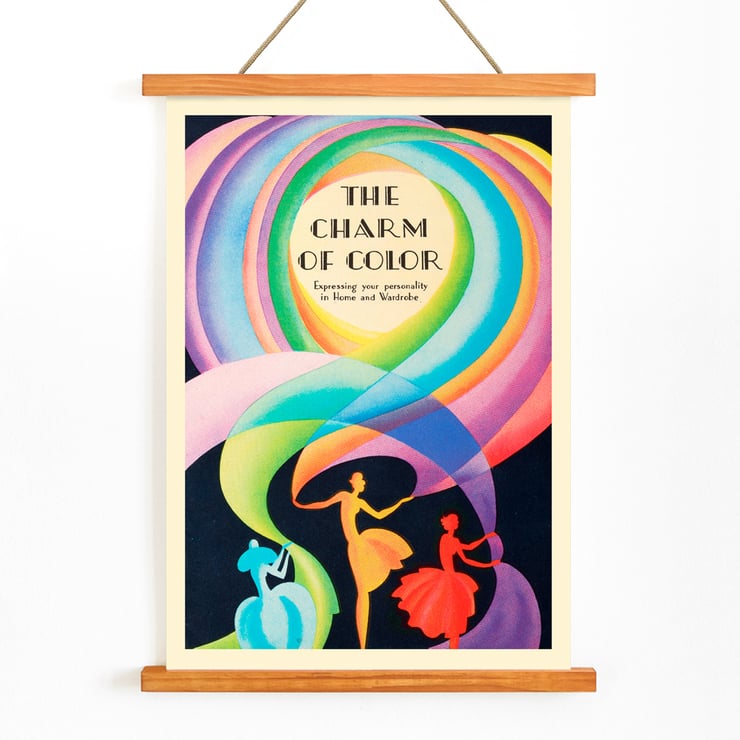 Colorful artwork featuring elegant dancers by Marie Josephine Carr titled The Charm of Color Poster of The Charm of Color by Marie Josephine Carr featuring colorful dancers and swirling rainbow patterns.