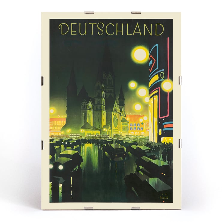 Deutschland by Jupp Wiertz vibrant cityscape with illuminated cathedral and streetlights Poster by Jupp Wiertz showing a nighttime cityscape with illuminated buildings and cars in Deutschland
