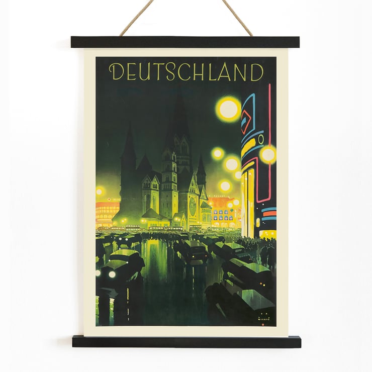 Deutschland by Jupp Wiertz vibrant cityscape with illuminated cathedral and streetlights Poster by Jupp Wiertz showing a nighttime cityscape with illuminated buildings and cars in Deutschland