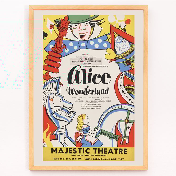 Alice im Wunderland von Artcraft Lithographie farbenfrohes Theaterplakatdesign Farbenfrohes Poster für Alice im Wunderland von Artcraft Lithograph mit skurrilen Figuren aus dem klassischen Märchen