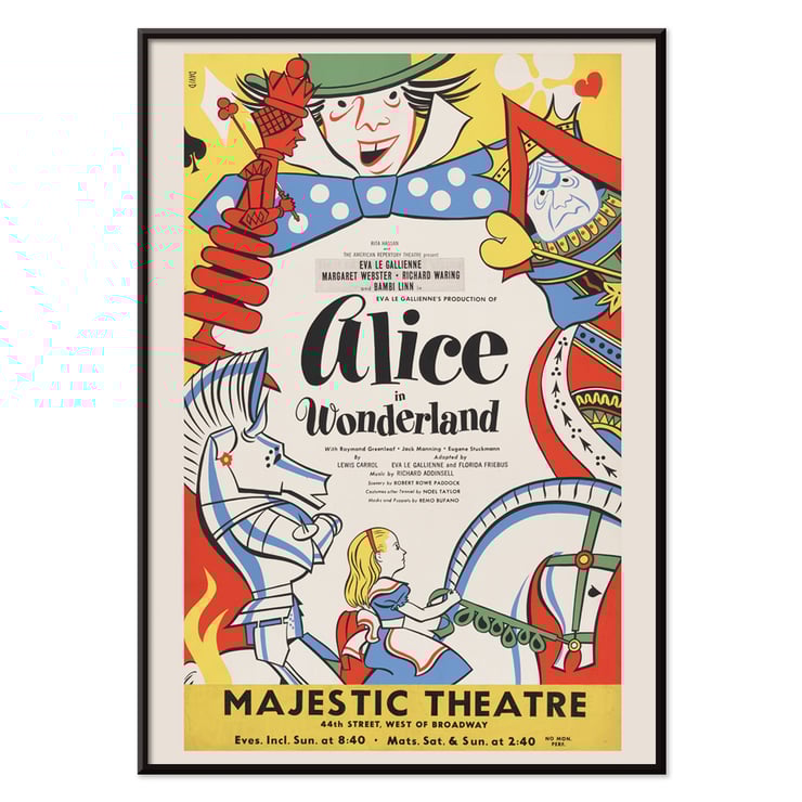 Alice im Wunderland von Artcraft Lithographie farbenfrohes Theaterplakatdesign Farbenfrohes Poster für Alice im Wunderland von Artcraft Lithograph mit skurrilen Figuren aus dem klassischen Märchen