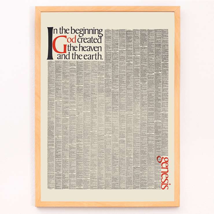 Typography artwork by Herb Lubalin titled Genesis Poster with text In the beginning God created the heaven and the earth titled Genesis by Herb Lubalin featuring the first pages of Genesis