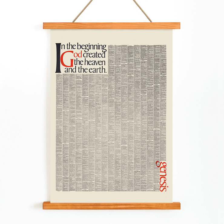 Typography artwork by Herb Lubalin titled Genesis Poster with text In the beginning God created the heaven and the earth titled Genesis by Herb Lubalin featuring the first pages of Genesis