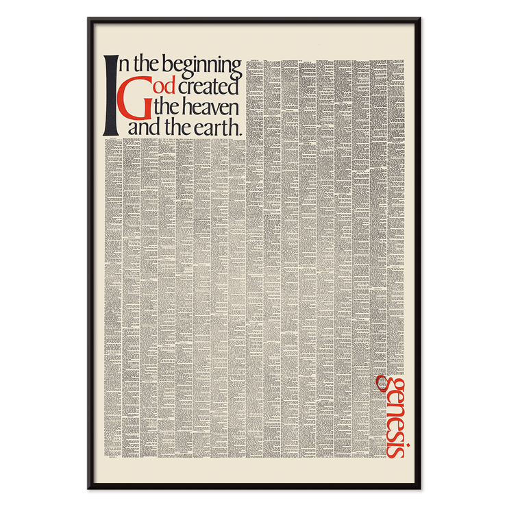 Typography artwork by Herb Lubalin titled Genesis Poster with text In the beginning God created the heaven and the earth titled Genesis by Herb Lubalin featuring the first pages of Genesis