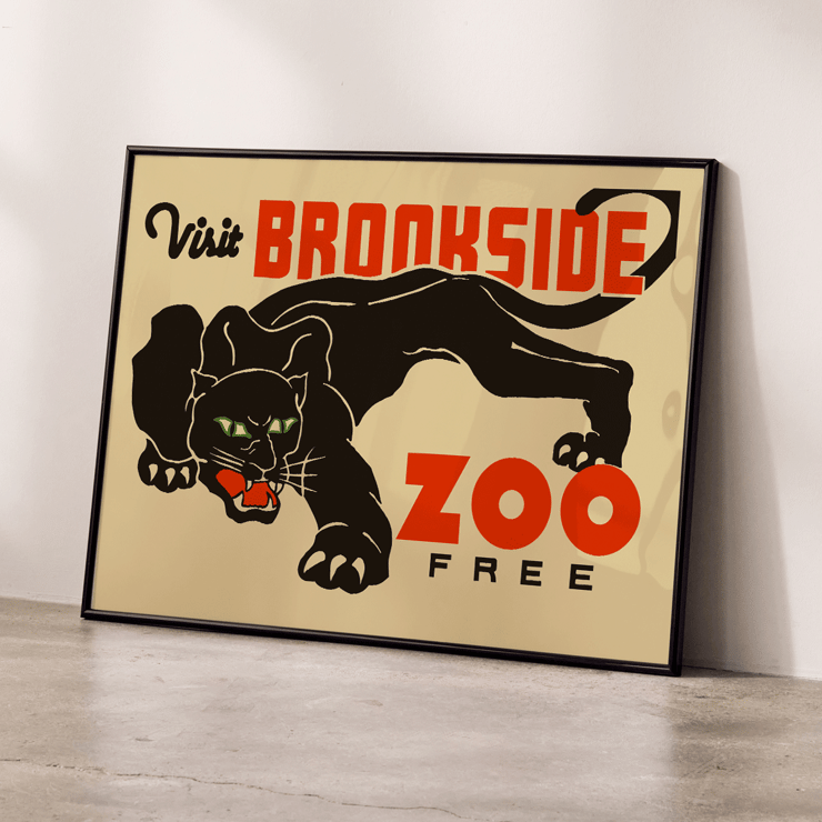 Visit Brookside Zoo poster with black leopard Black Leopard by Carken Poster promoting Brookside Zoo featuring a black leopard illustration by Carken with the text Visit Brookside Zoo Free
