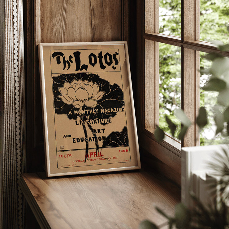 Cover art illustration of The Lotos a monthly magazine by Arthur Wesley Dow featuring a lotus flower drawing and text typography Poster of The Lotos a monthly magazine of literature and art education by Arthur Wesley Dow featuring a lotus flower illustration