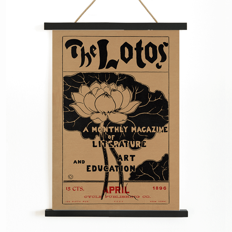Cover art illustration of The Lotos a monthly magazine by Arthur Wesley Dow featuring a lotus flower drawing and text typography Poster of The Lotos a monthly magazine of literature and art education by Arthur Wesley Dow featuring a lotus flower illustration