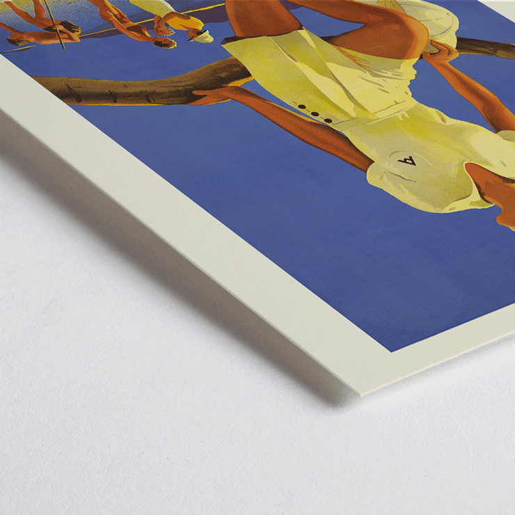 Vintage travel poster of a woman at the beach by Percival Albert Trompf titled A Woman Sitting on a Branch Poster of a woman sitting on a branch at the Great Barrier Reef by Percival Albert Trompf with people enjoying the beach in the background