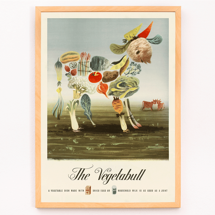 Painting of a bull composed of various vegetables The Vegetabull by Lewitt-Him Poster featuring The Vegetabull by Lewitt-Him, depicting a bull composed of various vegetables against a grassy background.
