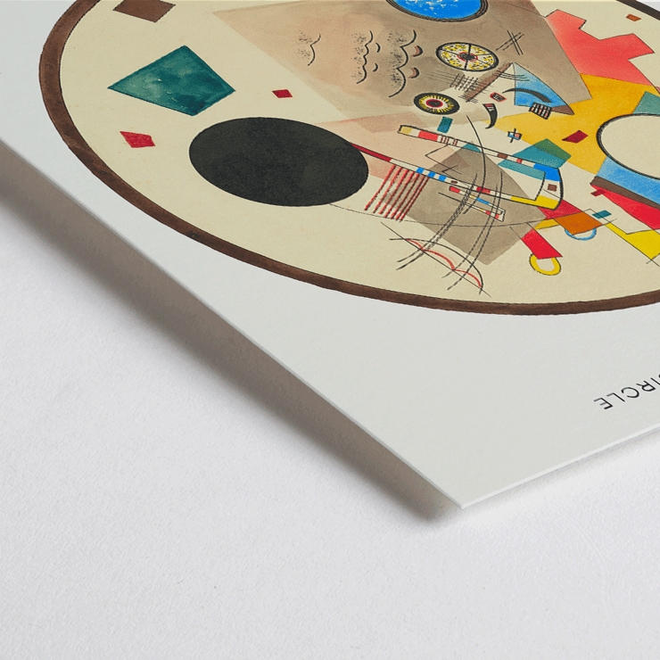 Abstract geometric artwork by Wassily Kandinsky titled Light Circle from Bauhaus exhibition Poster featuring abstract art Light Circle Bauhaus exhibition by Wassily Kandinsky displayed at Bauhaus Archiv Museum.