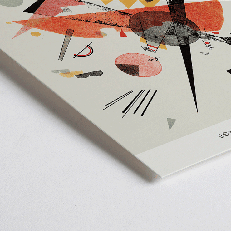 Obra abstracta de la exposición Orange Bauhaus de Wassily Kandinsky. Cartel de la exposición del archivo Bauhaus para la obra Naranja de Wassily Kandinsky con formas geométricas abstractas en varios colores.
