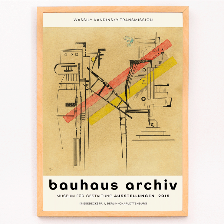 Transmission Bauhaus exhibition by Wassily Kandinsky displaying abstract geometric forms at Bauhaus Archiv Museum Berlin Poster of the artwork Transmission by Wassily Kandinsky for the Bauhaus Archiv Museum für Gestaltung Ausstellung in Berlin Charlottenburg