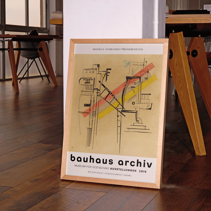 Transmission Bauhaus exhibition by Wassily Kandinsky displaying abstract geometric forms at Bauhaus Archiv Museum Berlin Poster of the artwork Transmission by Wassily Kandinsky for the Bauhaus Archiv Museum für Gestaltung Ausstellung in Berlin Charlottenburg